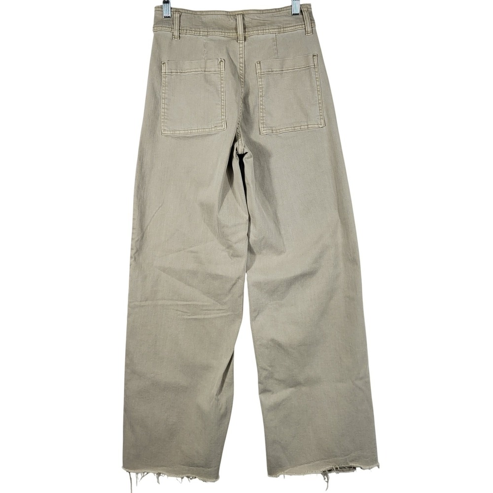 OAT New York Wide Leg Pants Women 4/27 Khaki Raw Hem High Rise - Picture 6 of 9
